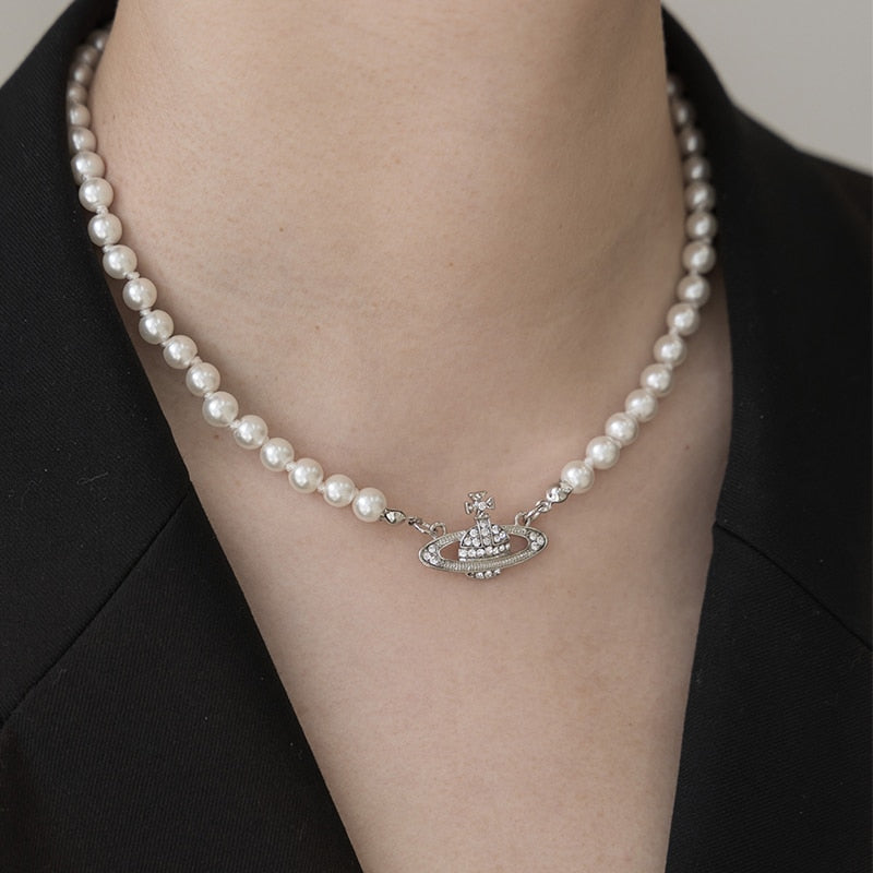 Elegant Temperament Planet Pendant Necklace Female Creative Popular Temperament Bead Necklace Korean  Necklace