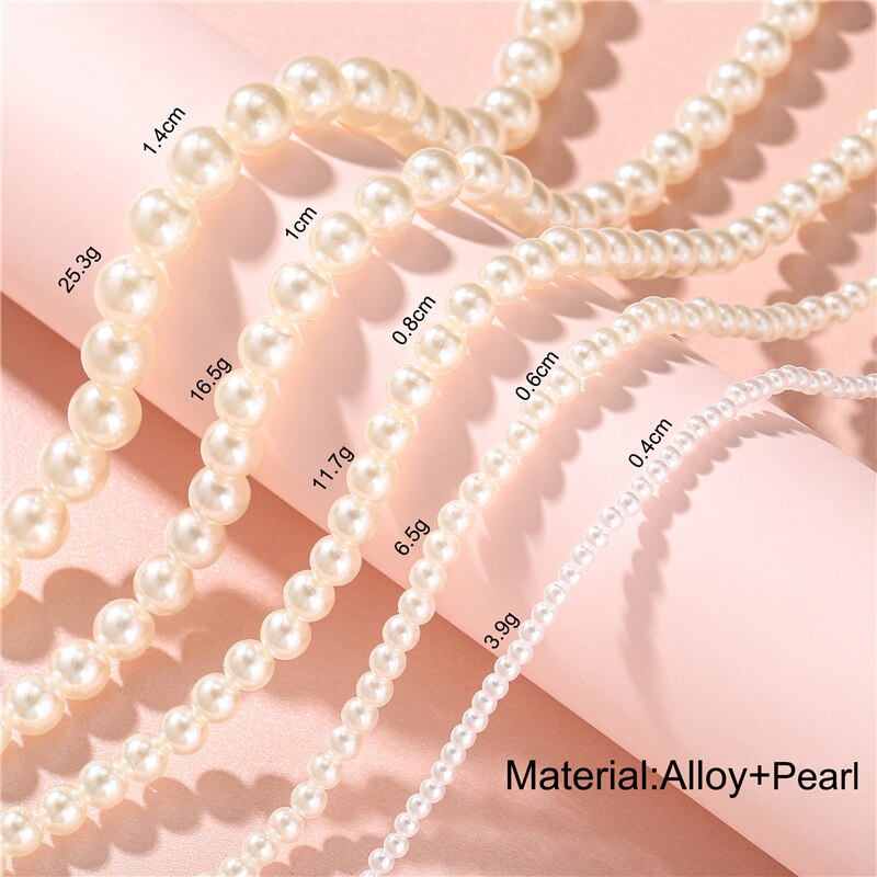 Elegant Vintage White Imitation Pearl Choker Necklace For Women Big Round Pearls Beaded Wedding Necklace Charm Jewelry