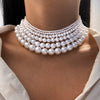 Elegant Vintage White Imitation Pearl Choker Necklace For Women Big Round Pearls Beaded Wedding Necklace Charm Jewelry
