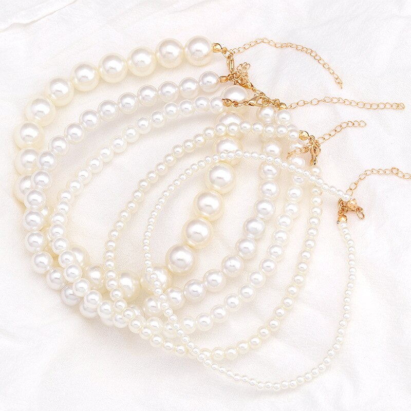 Elegant White Imitation Pearl Choker Necklace Big Round Pearl Wedding Necklace for Women Charm Jewelry