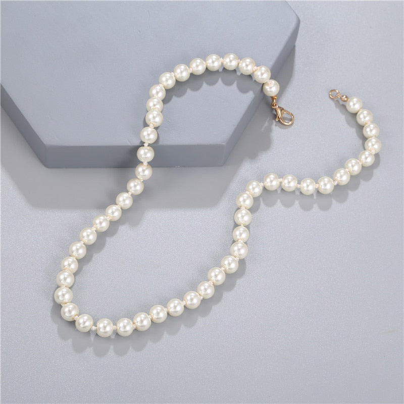 Elegant White Imitation Pearl Necklace Long Round Pearl Wedding Choker Necklace for Women Charm  Jewelry