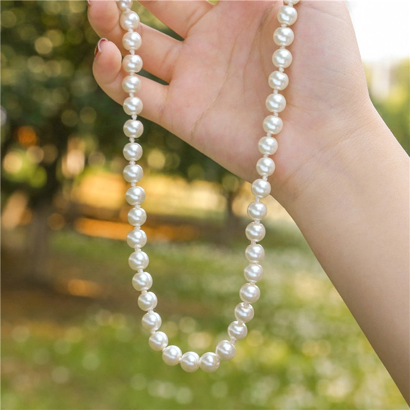 Elegant White Imitation Pearl Necklace Long Round Pearl Wedding Choker Necklace for Women Charm  Jewelry