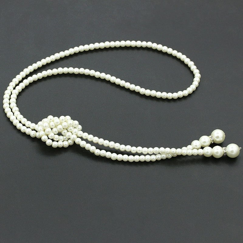 Elegant White Simulated Pearl Single Double Layered Long Necklace Female Fashion Jewelry Adjustable Sweater Coat Chain