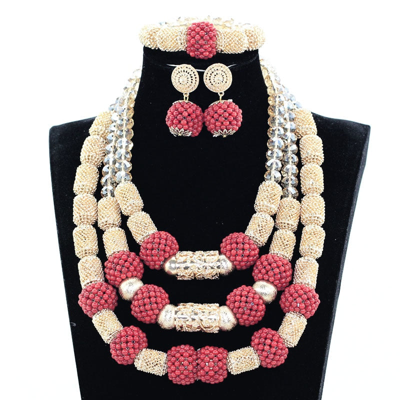 Elegant Women Coral Costume Bridal Jewelry Set 26 inches Real Coral Beads Necklace Set for African Traditional Wedding CNR164
