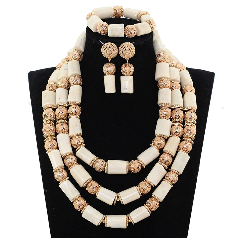 Elegant Women Coral Costume Bridal Jewelry Set 26 inches Real Coral Beads Necklace Set for African Traditional Wedding CNR164