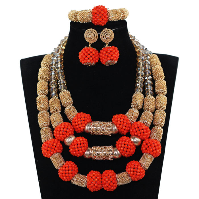 Elegant Women Coral Costume Bridal Jewelry Set 26 inches Real Coral Beads Necklace Set for African Traditional Wedding CNR164