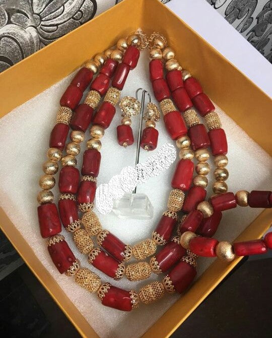 Elegant Women Coral Costume Bridal Jewelry Set 26 inches Real Coral Beads Necklace Set for African Traditional Wedding CNR164