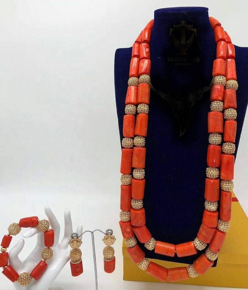 Elegant Women Coral Costume Bridal Jewelry Set 26 inches Real Coral Beads Necklace Set for African Traditional Wedding CNR164