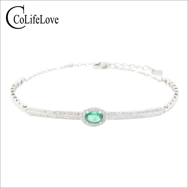 Elegant emerald bracelet for wedding 4 mm * 6 mm natural SI grade emerald silver bracelet 925 silver emerald bracelet for party