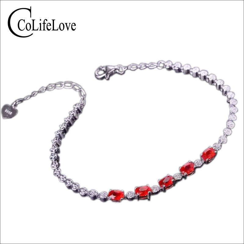 Elegant gemstone silver bracelet 5pcs 3*5mm 2ct natural blood red ruby bracelet solid 925 sterling silver ruby bracelet for girl