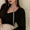 Elegant indifference Tassels Long Full Rhinestone Necklace Neck chain Women Bow tie Geometry Clavicle chain Gift