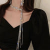 Elegant indifference Tassels Long Full Rhinestone Necklace Neck chain Women Bow tie Geometry Clavicle chain Gift