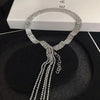Elegant indifference Tassels Long Full Rhinestone Necklace Neck chain Women Bow tie Geometry Clavicle chain Gift