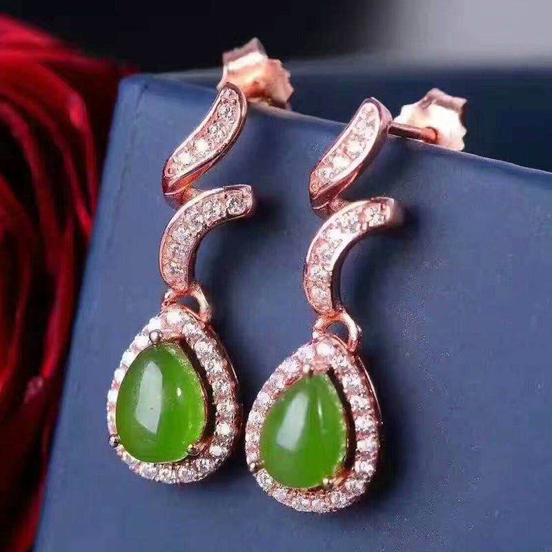 Elegant silver dangle earrings for party 5 mm* 7mm natural Chinese Jade drop earrings solid 925 silver gemstone drop earrings