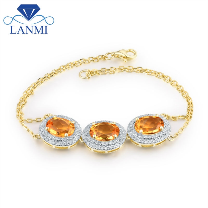 Elegent Design Oval 7x9mm 14Kt Yellow Gold Diamond Natural Citrine Bracelet For Women ,Gemstone Bracelet Jewelry WP025