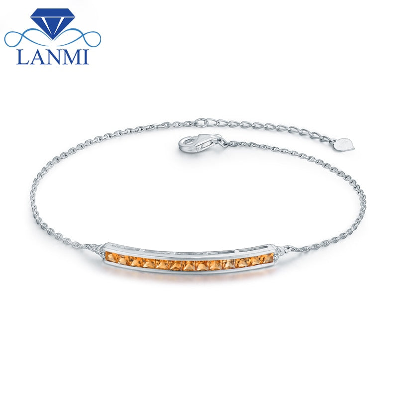 Elegent Design Real 18K White Gold Yellow Sapphire Bracelet Loving Diamond Jewelry for Wife Birthd Wholesale Gift