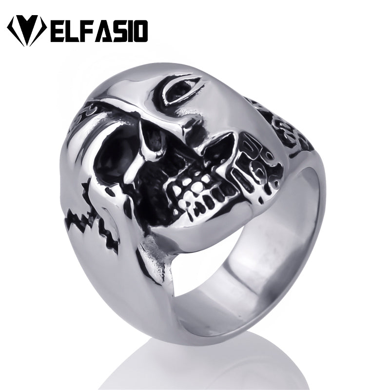 Mens Gothic Half Skull/Face Punk hop 316L Stainless Steel Biker Ring