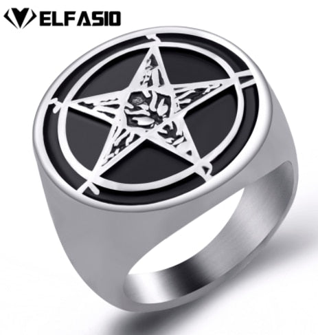 Mens Stainless steel ring Star Baphomet Goat Pentagram Devil Biker Silver Gold Jewelry Size 7-15