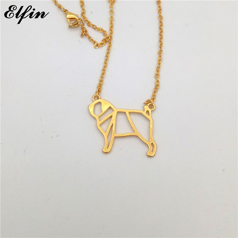 2020 Trendy Origami Pug Necklace Gold Color Silver Color Dog Jewellery Pug Pendant Necklace Women Steampunk