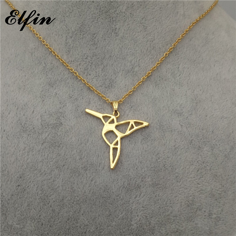 New Trendy Origami Hummingbird Necklace Gold Color Silver Color Animal Pet Jewellery Women Sreampunk Pendant Necklace