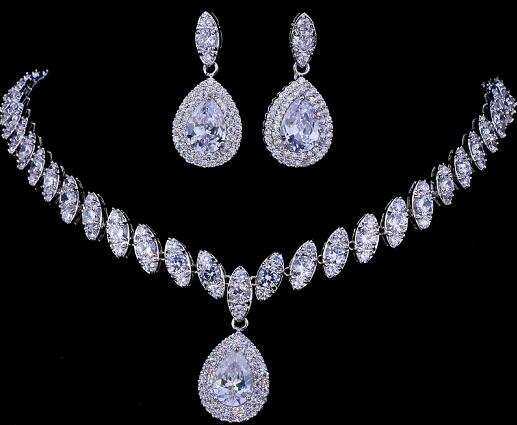 Simulated Bridal Jewelry Sets Silver Color Necklace Sets 4 Colors Wedding Jewelry Parure Bijoux Femme