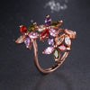 Unique Design Fashion Monalisa Ring Rose Gold Color Colorful AAA Zircon Wedding bijoux 3 Ctue Flowers Rings For Women