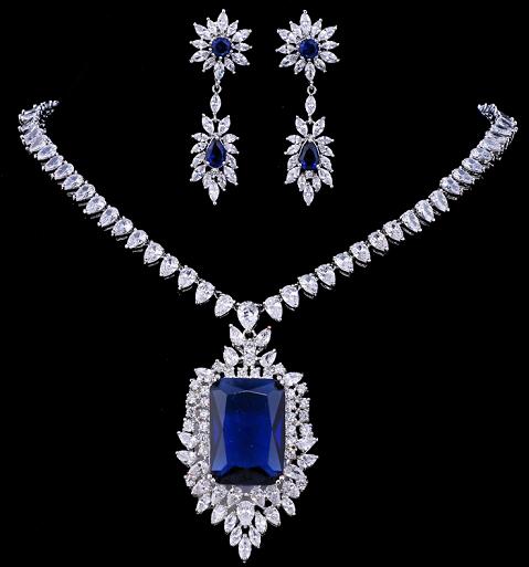 Zircons AAA Quality Cubic Zirconia Big Rectangul Ro Blue Bridal Wedding Evening Earring Necklace Jewelry Set For Women