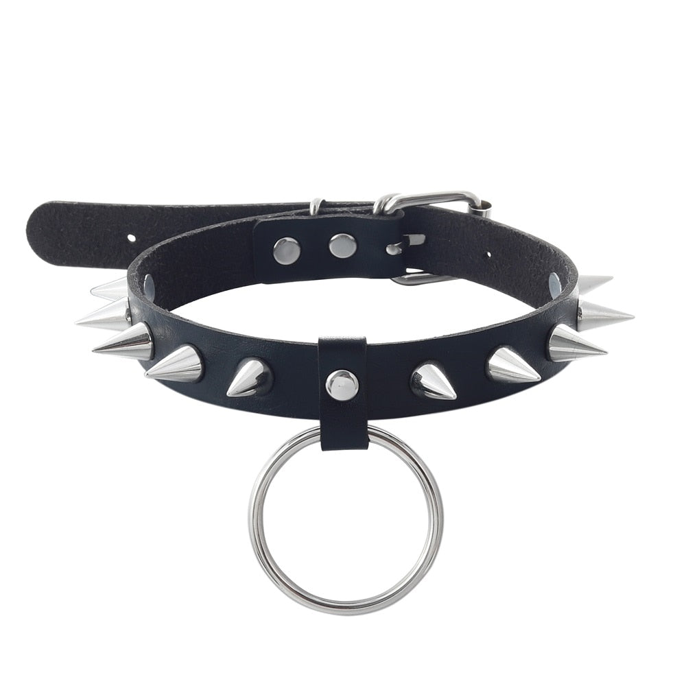 Emo Spike Choker Cool Punk  Black Faux Leather Collar For Girls  Chocker Goth Necklace Gothic Accessories