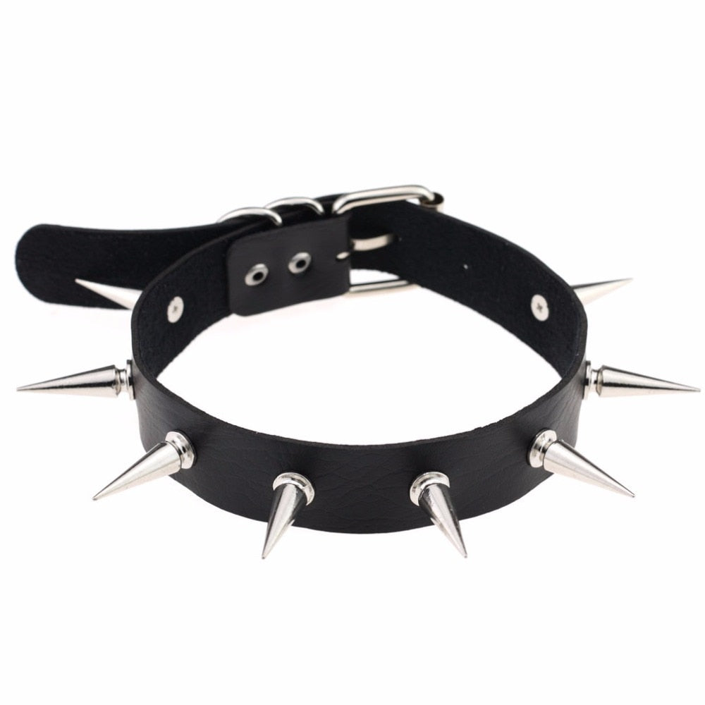Emo Spike Choker Punk Collar Female Women Men Black Leather Studded Rivets Chocker Necklace Goth Jewelry Gothic Accessories