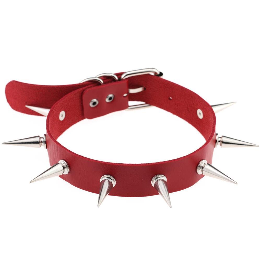 Emo Spike Choker Punk Collar Female Women Men Black Leather Studded Ri