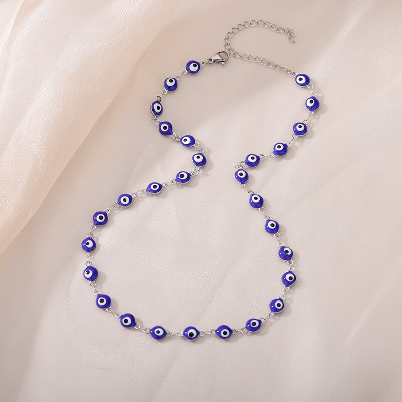 Enamel Blue Evil Eye Necklace For Women Stainless Steel Gold Color Necklaces 2023 Trend Couple Aesthetic Jewelry collares mujer