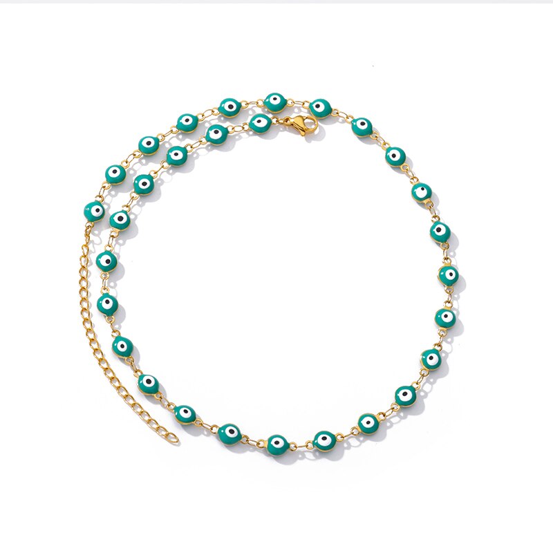 Enamel Blue Evil Eye Necklace For Women Stainless Steel Gold Color Necklaces 2023 Trend Couple Aesthetic Jewelry collares mujer