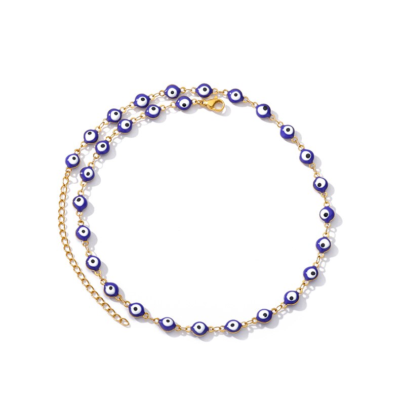 Enamel Blue Evil Eye Necklace For Women Stainless Steel Gold Color Necklaces 2023 Trend Couple Aesthetic Jewelry collares mujer