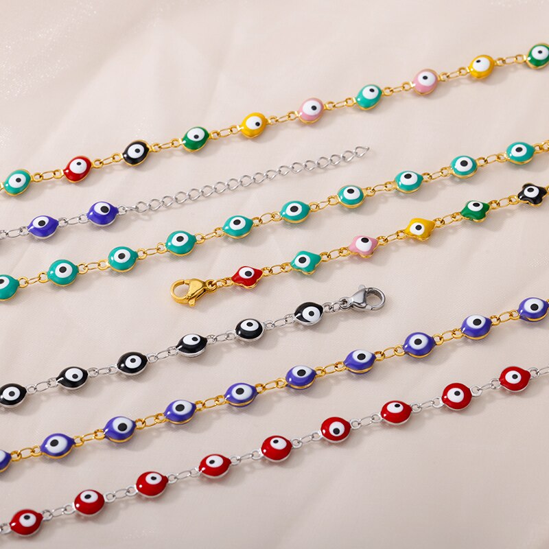 Enamel Blue Evil Eye Necklace For Women Stainless Steel Gold Color Necklaces 2023 Trend Couple Aesthetic Jewelry collares mujer