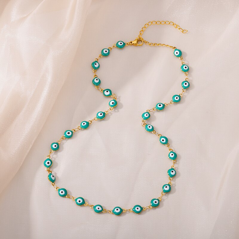 Enamel Blue Evil Eye Necklace For Women Stainless Steel Gold Color Necklaces 2023 Trend Couple Aesthetic Jewelry collares mujer