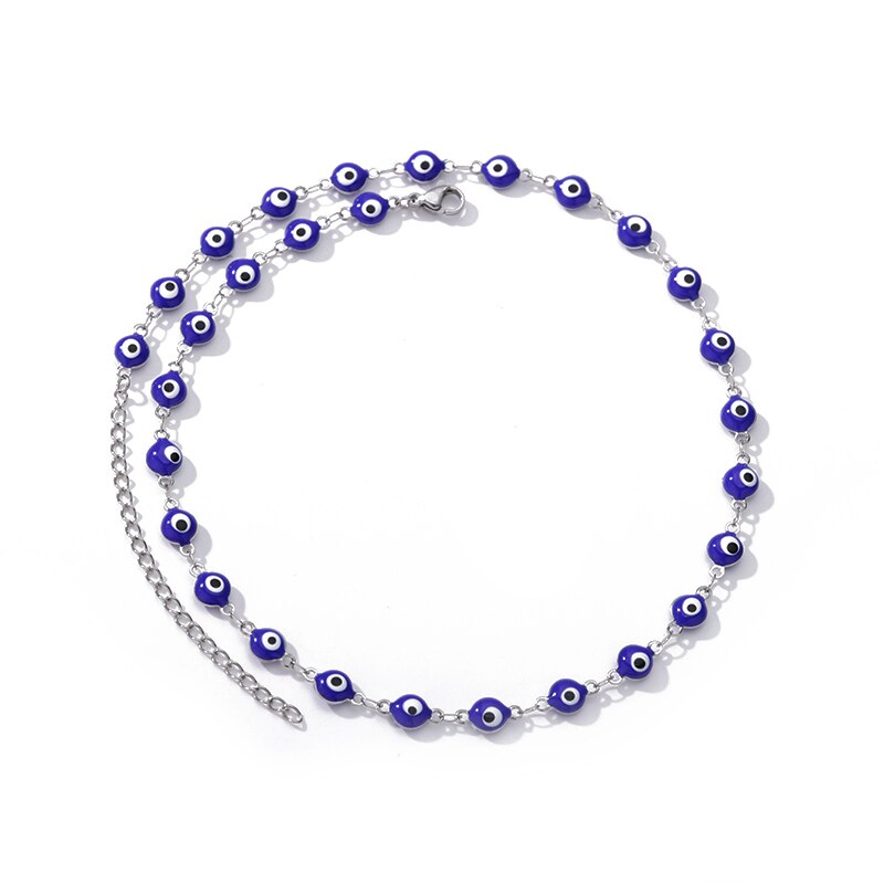 Enamel Blue Evil Eye Necklace For Women Stainless Steel Gold Color Necklaces 2023 Trend Couple Aesthetic Jewelry collares mujer