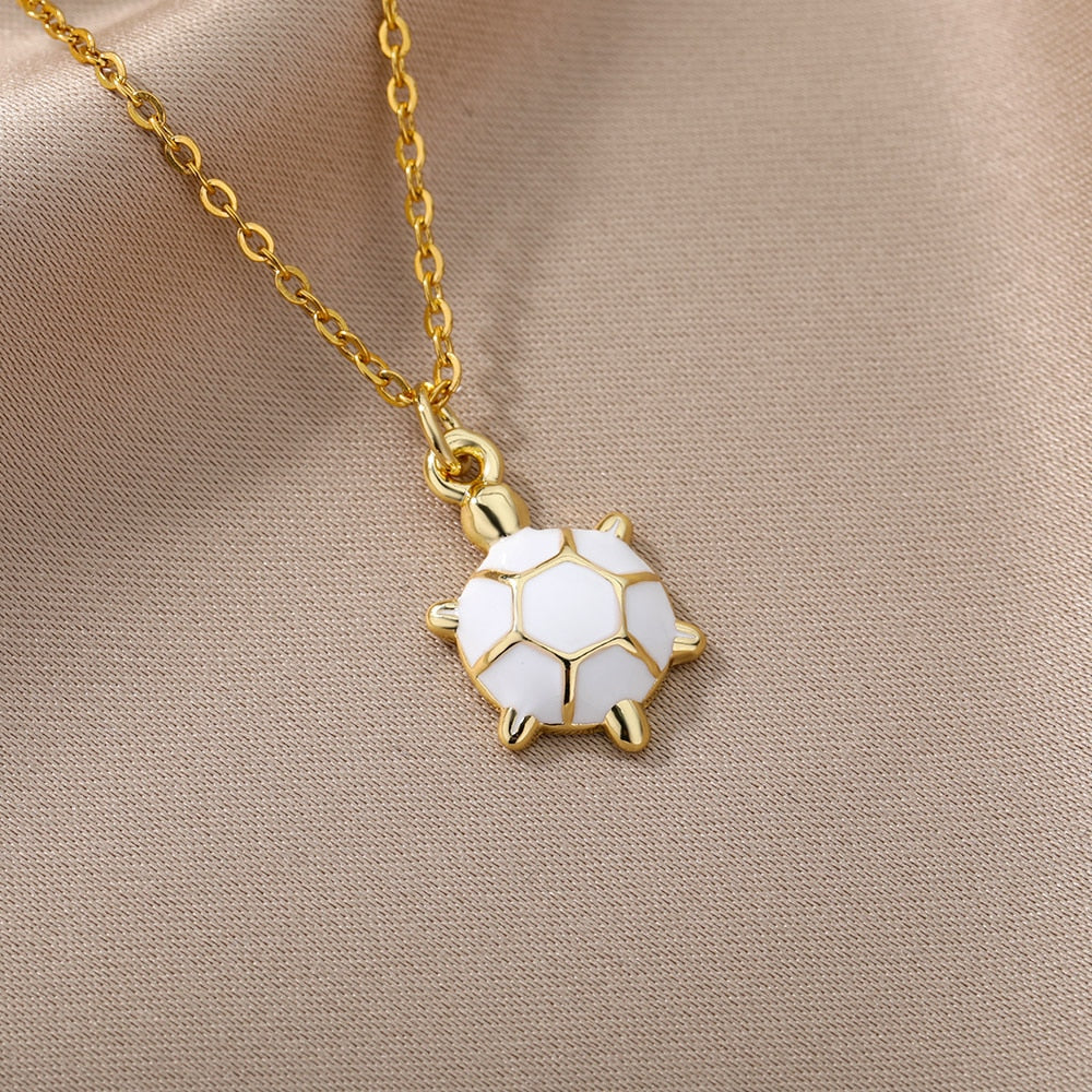 Enamel Green Turtle Pendant Necklace for Women Men Stainless Steel Gold Color Necklaces 2023 Trend Aesthetic Jewerly collares