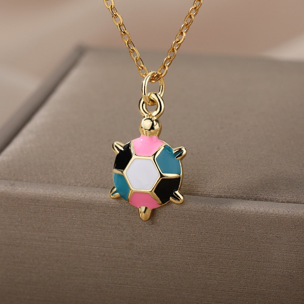 Enamel Green Turtle Pendant Necklace for Women Men Stainless Steel Gold Color Necklaces 2023 Trend Aesthetic Jewerly collares