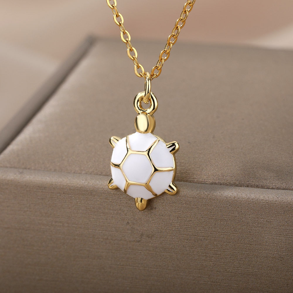 Enamel Green Turtle Pendant Necklace for Women Men Stainless Steel Gold Color Necklaces 2023 Trend Aesthetic Jewerly collares