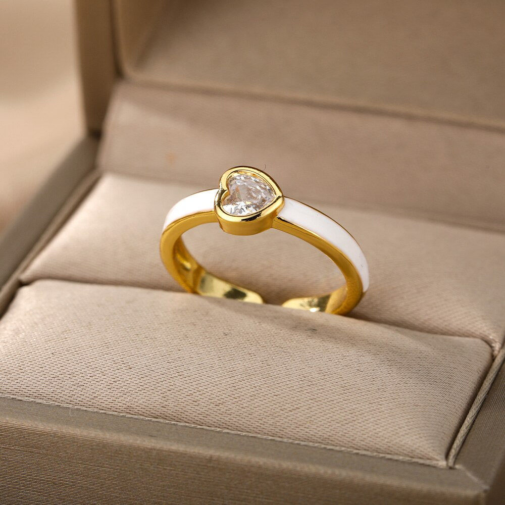 Enamel Heart Rings For Women Open Adjustable Colorful Zircon Ring 2023 Trend Boho Party Jewerly Wedding Couple Gift bague femme