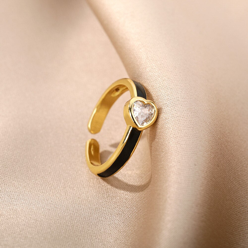 Enamel Heart Rings For Women Open Adjustable Colorful Zircon Ring 2023 Trend Boho Party Jewerly Wedding Couple Gift bague femme