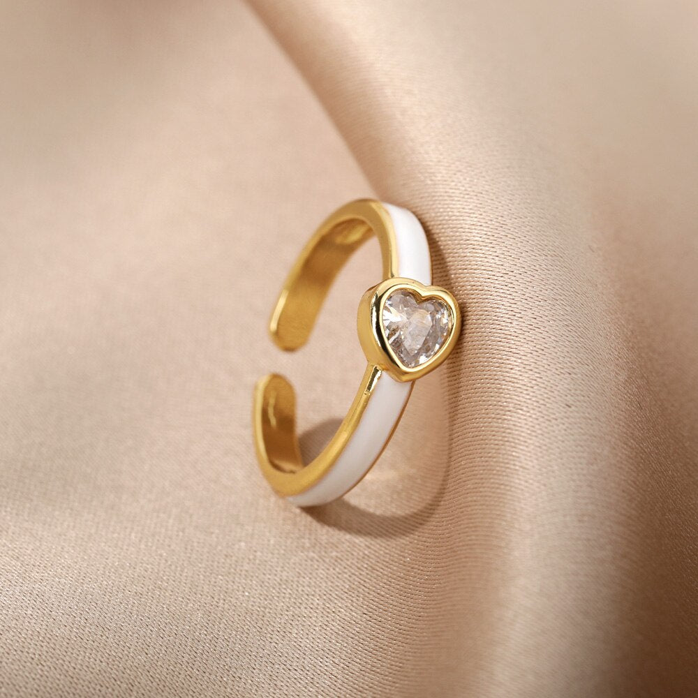 Enamel Heart Rings For Women Open Adjustable Colorful Zircon Ring 2023 Trend Boho Party Jewerly Wedding Couple Gift bague femme
