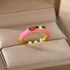 Enamel Multicolor Zircon Rings For Women Stainless Steel Dripping Oil Open Adjustable Finger Ring 2023 Trend Party Jewerly Gift