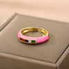 Enamel Multicolor Zircon Rings For Women Stainless Steel Dripping Oil Open Adjustable Finger Ring 2023 Trend Party Jewerly Gift