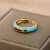 Enamel Multicolor Zircon Rings For Women Stainless Steel Dripping Oil Open Adjustable Finger Ring 2023 Trend Party Jewerly Gift