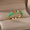 Enamel Multicolor Zircon Rings For Women Stainless Steel Dripping Oil Open Adjustable Finger Ring 2023 Trend Party Jewerly Gift