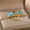 Enamel Multicolor Zircon Rings For Women Stainless Steel Dripping Oil Open Adjustable Finger Ring 2023 Trend Party Jewerly Gift
