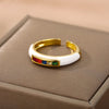 Enamel Multicolor Zircon Rings For Women Stainless Steel Dripping Oil Open Adjustable Finger Ring 2023 Trend Party Jewerly Gift