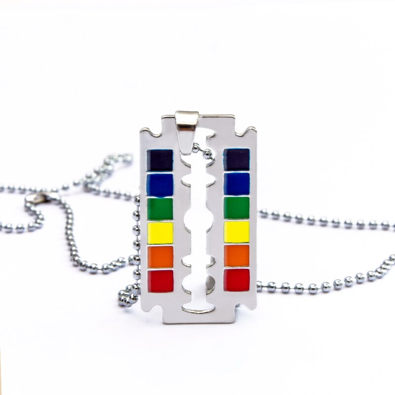 Enamel Rainbow Safety Blade Razor Pendant Necklace Hip Hop LGBT Lesbian Gay Pride Necklaces Jewelry Accessories