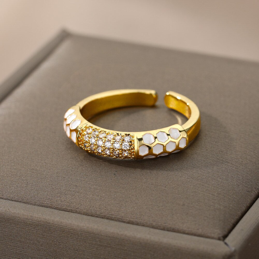 Enamel Rings For Women Adjustable Open Stainless Steel Colorful Zircon Gold Color Ring Aesthetic Couple Jewelry anillos mujer